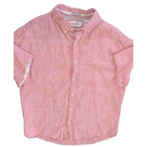 Denim & Flower Women's Collared Short Sleeve‎ Blouse Shirt Size Large Linen Pink